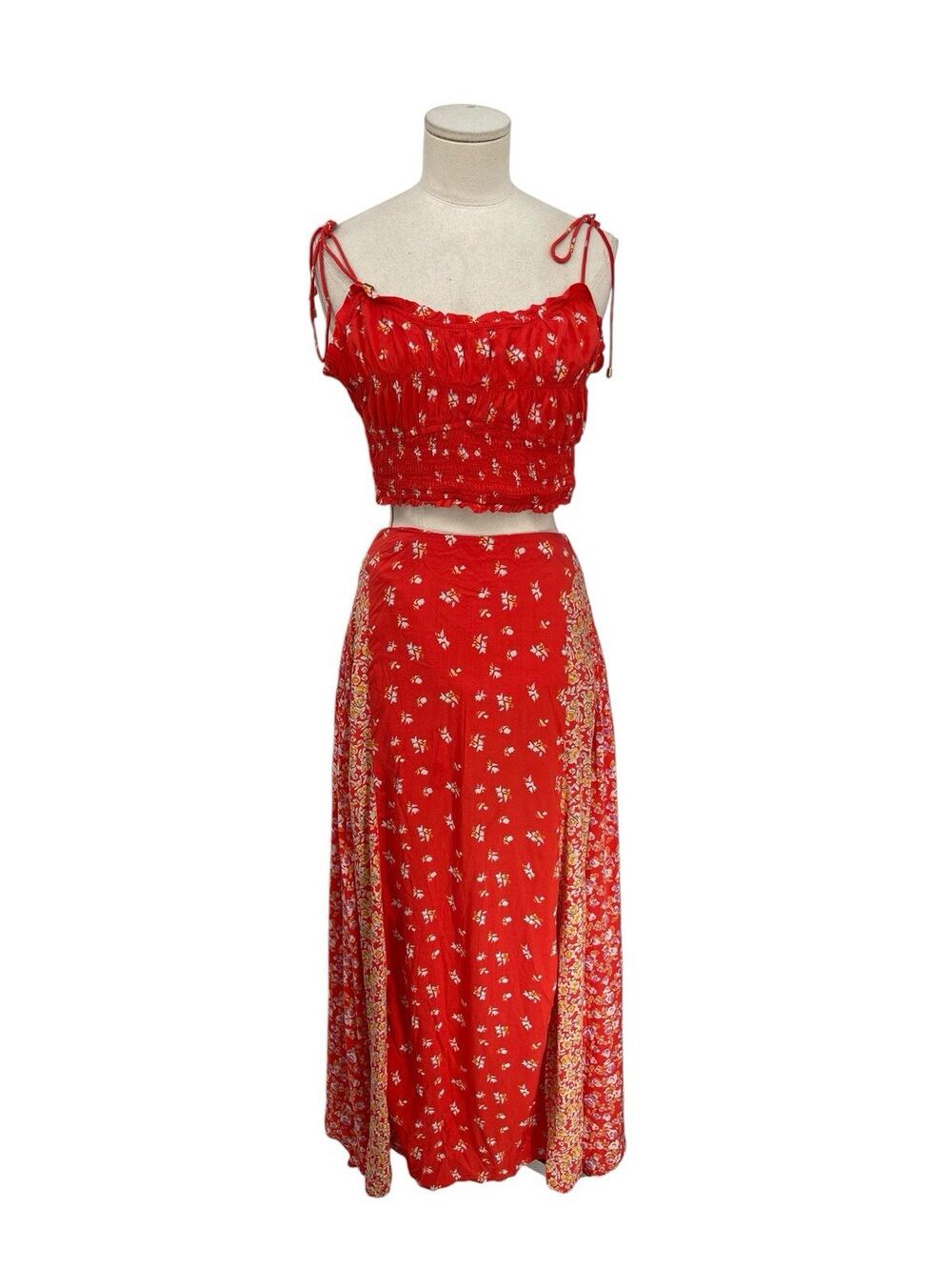Free People Kaia Set Skirt Crop Top Red Floral Size Medium